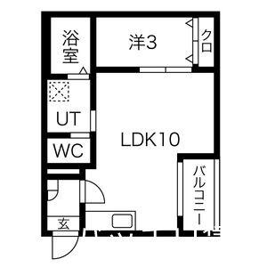 WARREN HOSHIZAKII(1LDK/3階)の間取り写真