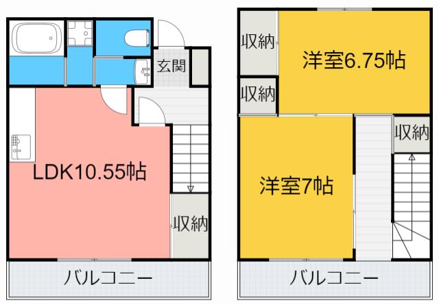 メゾネット椿 中棟(2LDK/1階)の間取り写真
