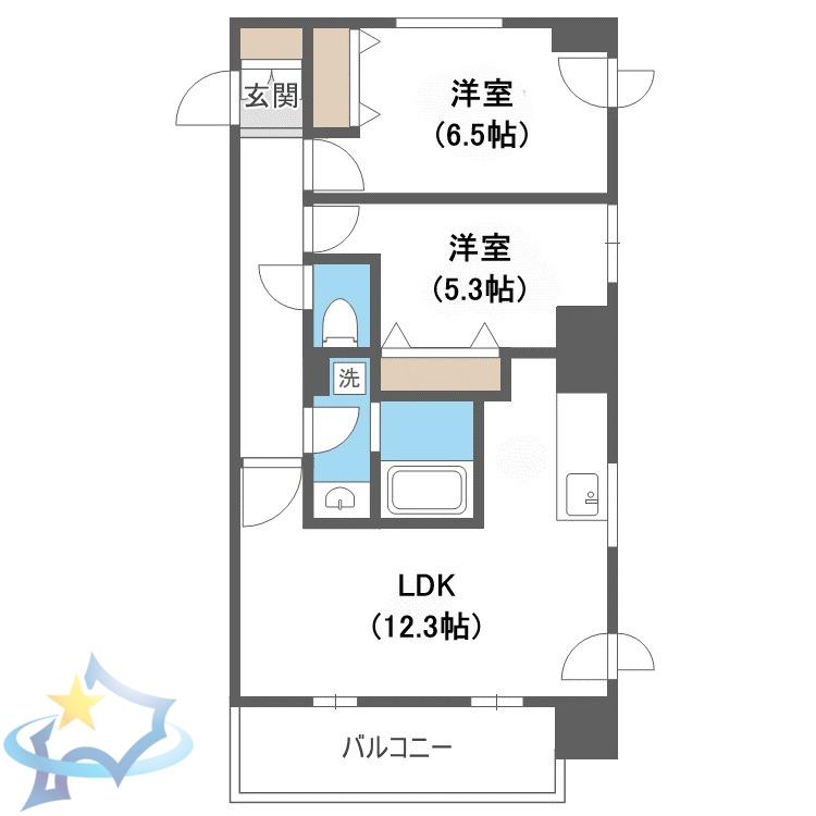 JP NOIE 円山表参道(2LDK/9階)の間取り写真