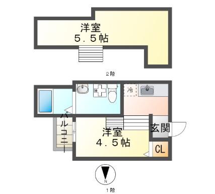 クレア―ジュ山手(1K/1階)の間取り写真