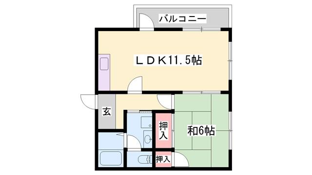 船場スカイハイツ(1LDK/6階)の間取り写真