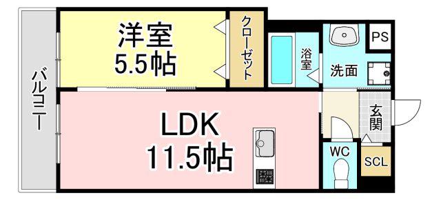アセンション御開(1LDK/1階)の間取り写真