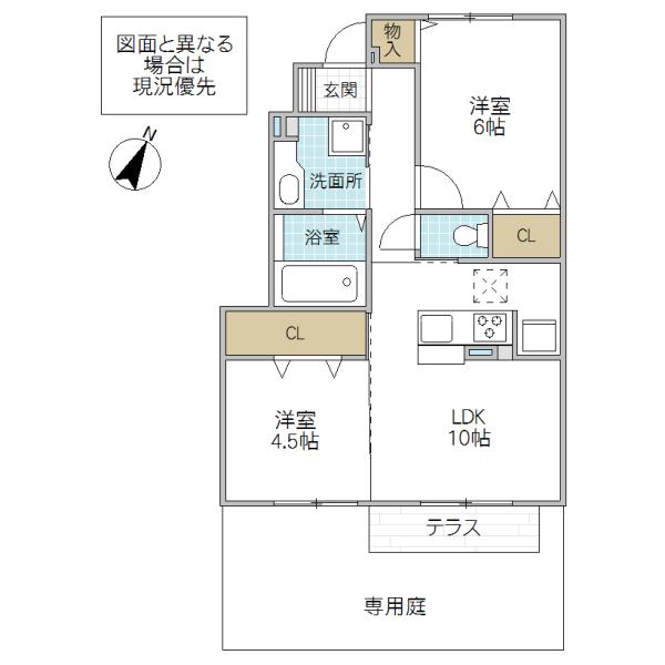 風の通道(2LDK/1階)の間取り写真