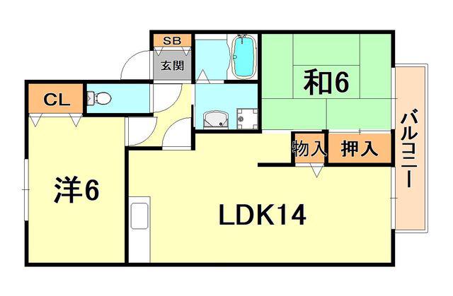 プレステージ芦屋F棟(2LDK/2階)の間取り写真