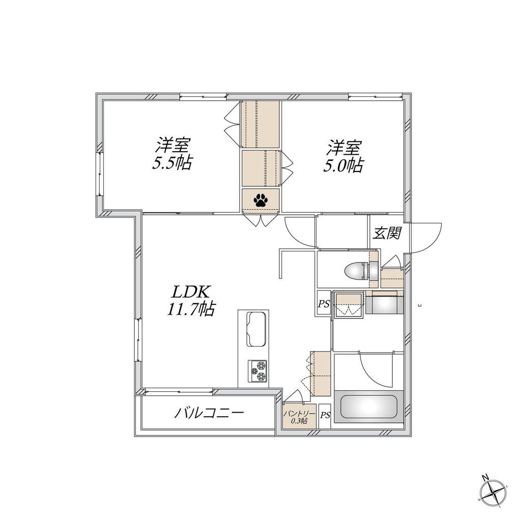 ネプトゥーヌス(2LDK/2階)の間取り写真