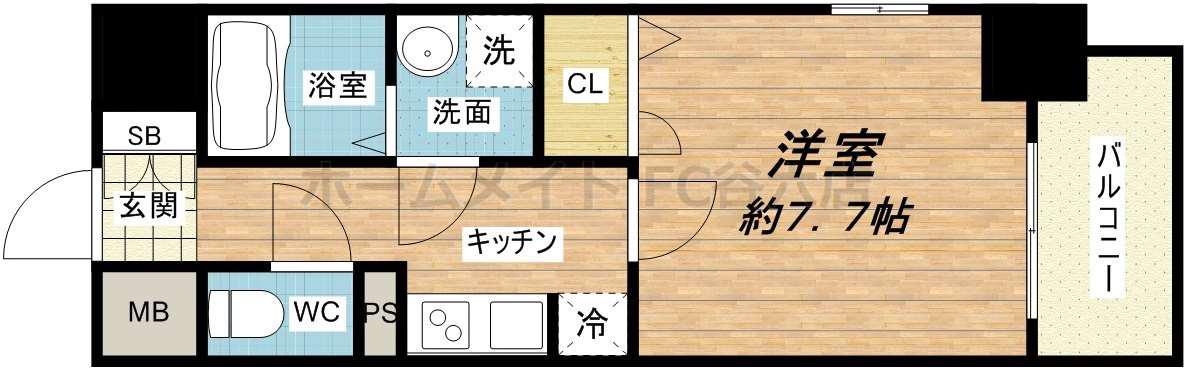 エスリード北浜イースト(1K/6階)の間取り写真