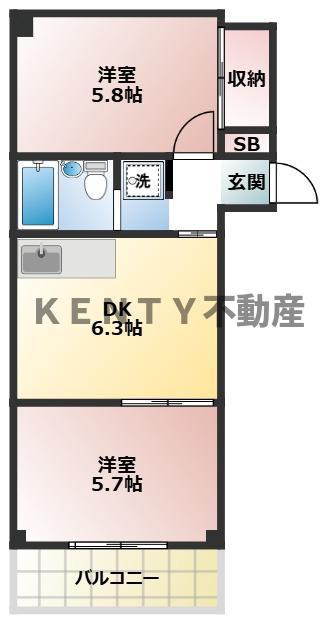 仙台坂アルカディア(2DK/5階)の間取り写真