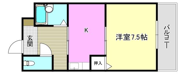 青葉丘コーポI(1K/2階)の間取り写真