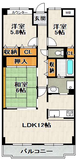 エミグラント野里(3LDK/1階)の間取り写真