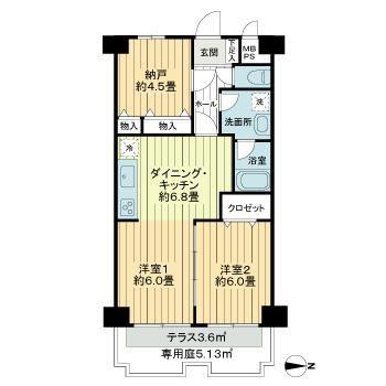 ライオンズマンション国分寺第3(2SDK/1階)の間取り写真