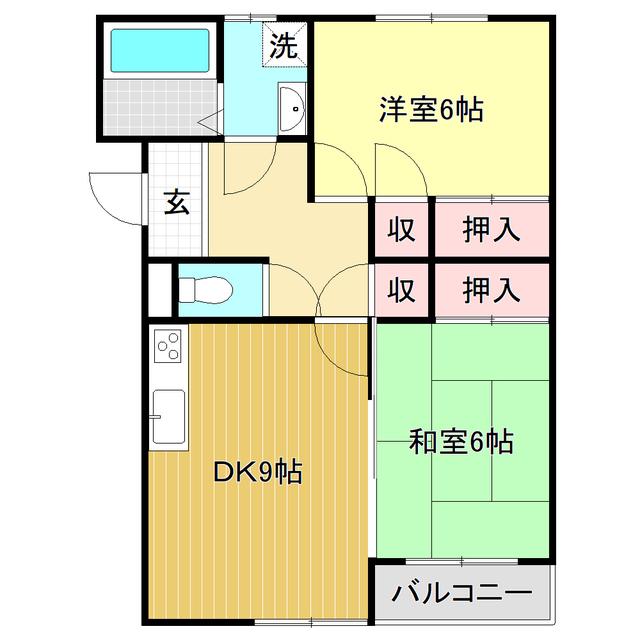ウインディングハウス(2DK/3階)の間取り写真