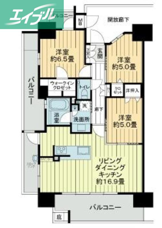 サンズガラリエ倉敷駅西(3LDK/3階)の間取り写真