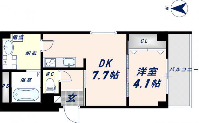 プリエール高井田(1DK/5階)の間取り写真