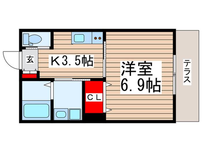 ラプラージュ薬園台(1K/1階)の間取り写真