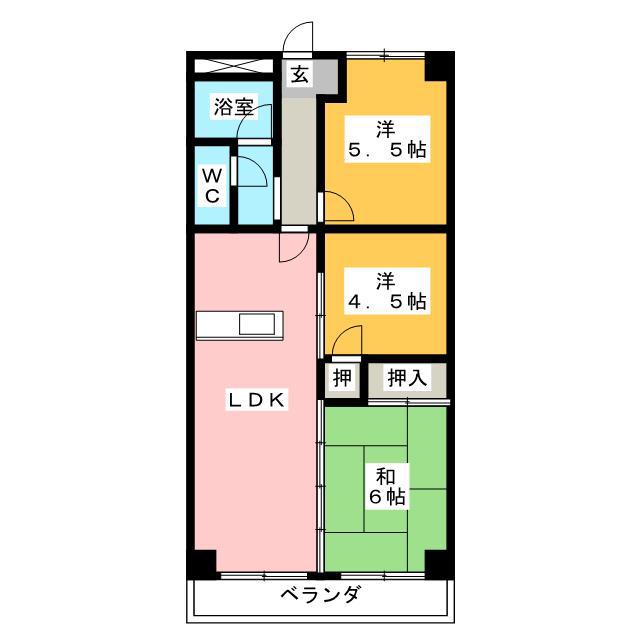 豊ハイツ(3LDK/4階)の間取り写真