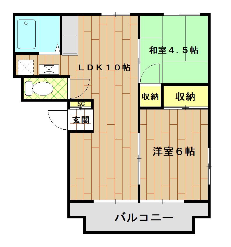 コーポ白樺館 A棟(2LDK/2階)の間取り写真
