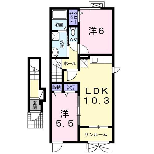 ウエストヴィーゼ(2LDK/2階)の間取り写真