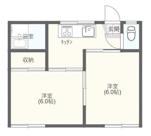 アパルマン片岡(2K/1階)の間取り写真