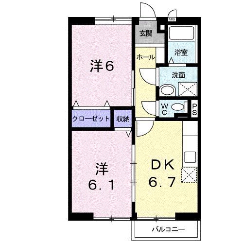 エスポワール II(2DK/2階)の間取り写真