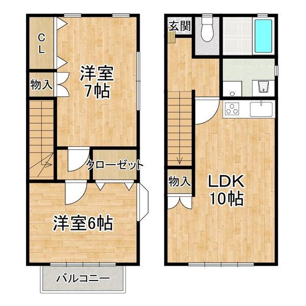 アップルハウスC棟(2LDK/1階)の間取り写真