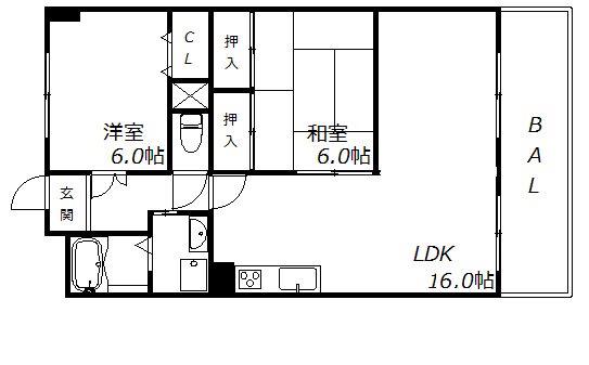 カームハイツ3番館(2LDK/4階)の間取り写真