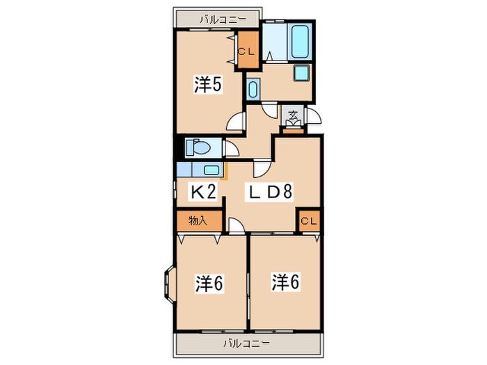 コリーヌ厚木(3LDK/3階)の間取り写真