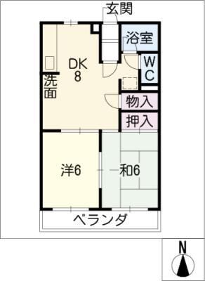 柿沢ハイツB(2DK/1階)の間取り写真