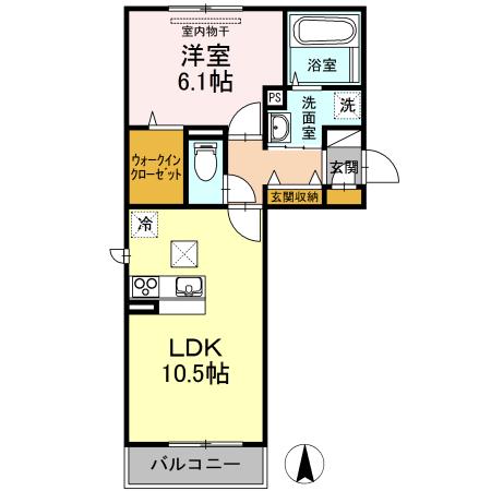 プルミエB棟(1LDK/1階)の間取り写真