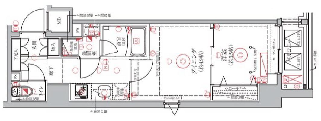 LE A横濱和田町参番館(1DK/7階)の間取り写真