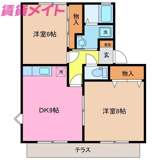 フレジェ(2DK/1階)の間取り写真