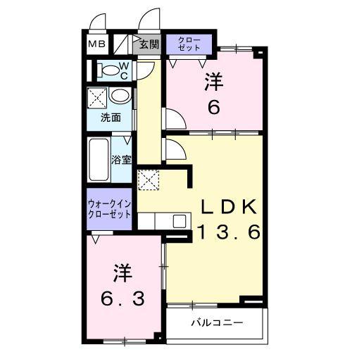 別所中の町アパート(2LDK/2階)の間取り写真