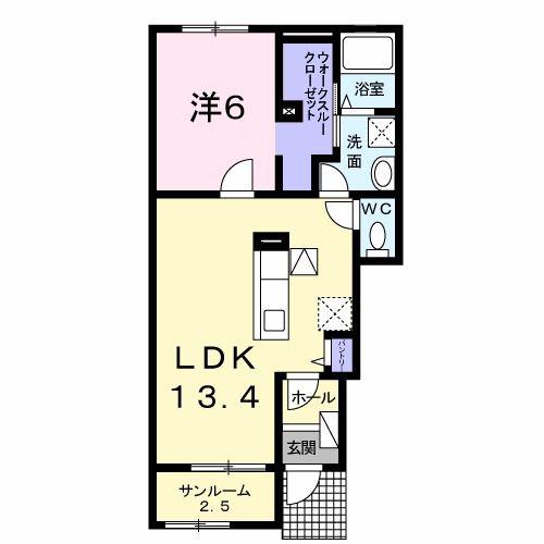 メリディアンベル稲葉(1LDK/1階)の間取り写真