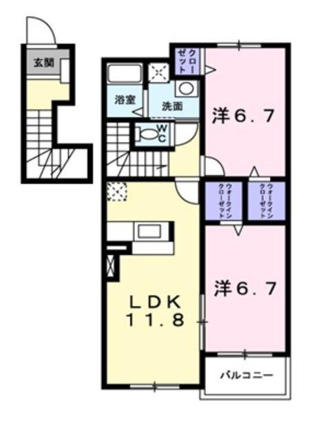 メルヴェイユ パルファンA(2LDK/2階)の間取り写真