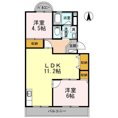スカイハイツ(2LDK/4階)の間取り写真
