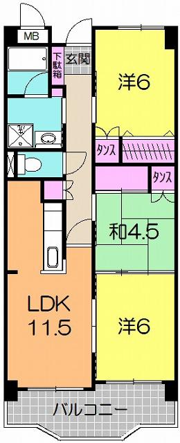 高橋ビルI(3LDK/6階)の間取り写真