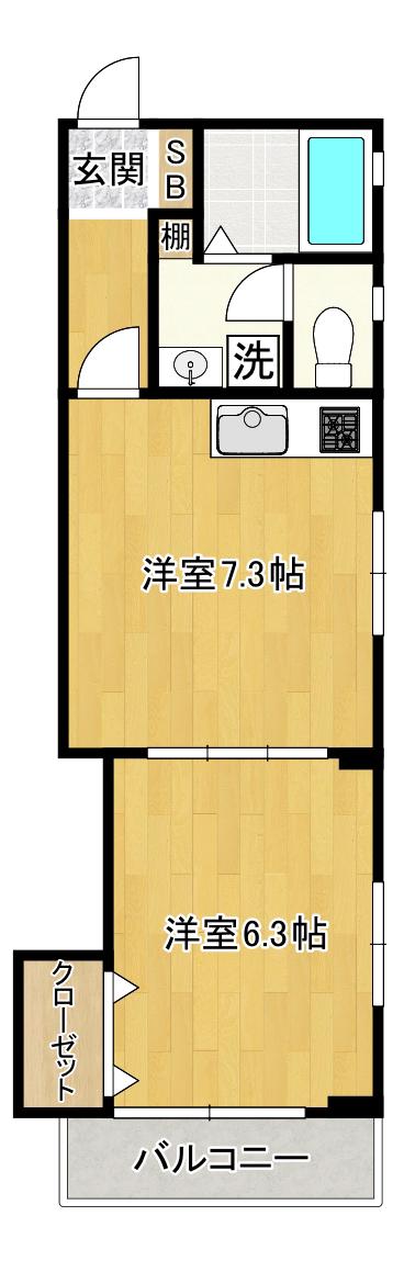 メルシー洗足ウエスト(1DK/2階)の間取り写真