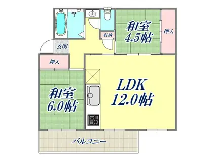 グランディア灘南(2LDK/3階)の間取り写真