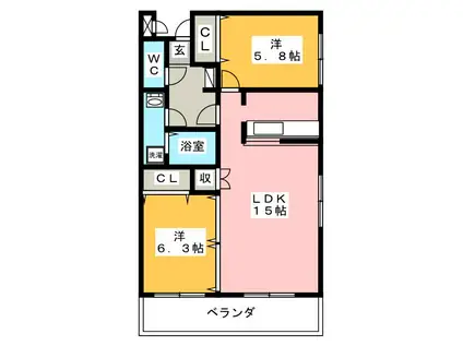 プレズィールMORI(2LDK/3階)の間取り写真