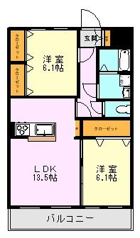 オリエンス八反田(2LDK/5階)の間取り写真
