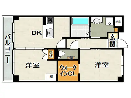 ハイタウン御殿山東(2DK/1階)の間取り写真