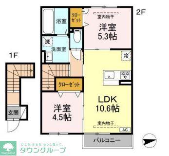 ホワイト キャッスル(2LDK/2階)の間取り写真