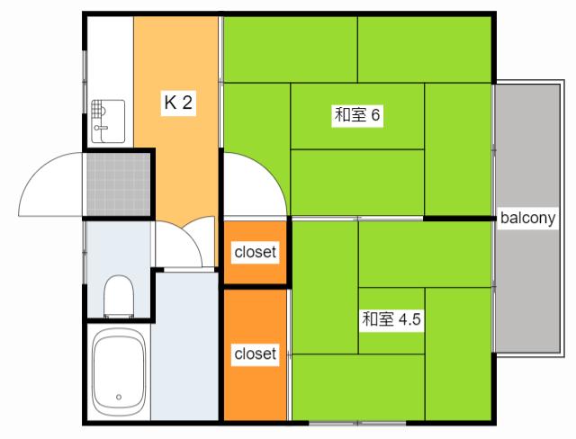 ヤリス大町(2DK/2階)の間取り写真