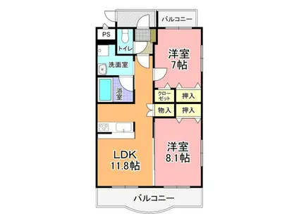 グランディール(2LDK/1階)の間取り写真