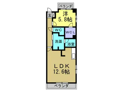 サプリーム大田川(1LDK/4階)の間取り写真