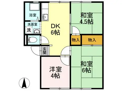 エレガンス西市 F棟(3DK/1階)の間取り写真