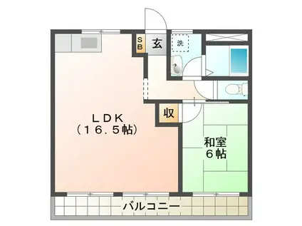 コーポラスグリーンシティ(1LDK/2階)の間取り写真
