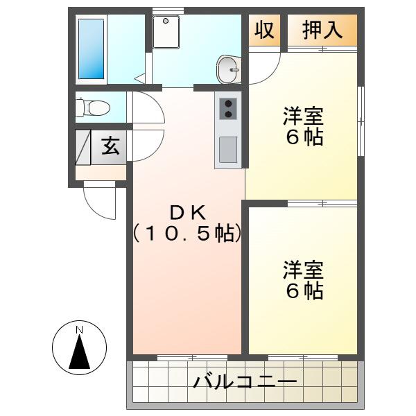 名鉄各務原線 田神駅 バス乗車時間:24分 最寄りバス停で下車 徒歩1分 2階建 築32年(2LDK/1階)の間取り写真