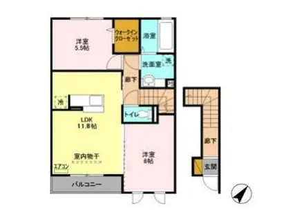 ボヌール(2LDK/2階)の間取り写真