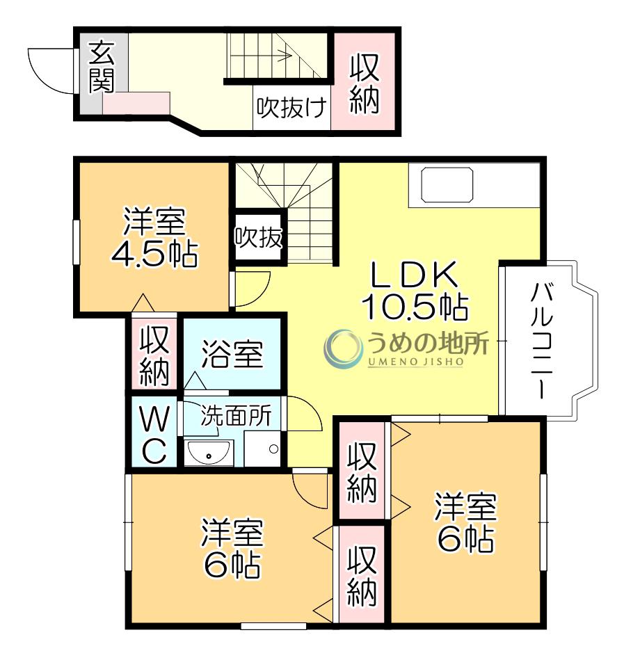 ライジングサン山ノ上(3LDK/2階)の間取り写真