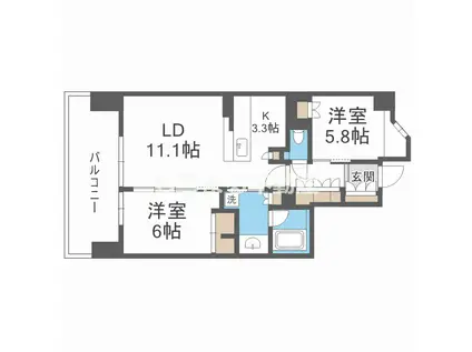 ジオ新町レジデンス(2LDK/3階)の間取り写真